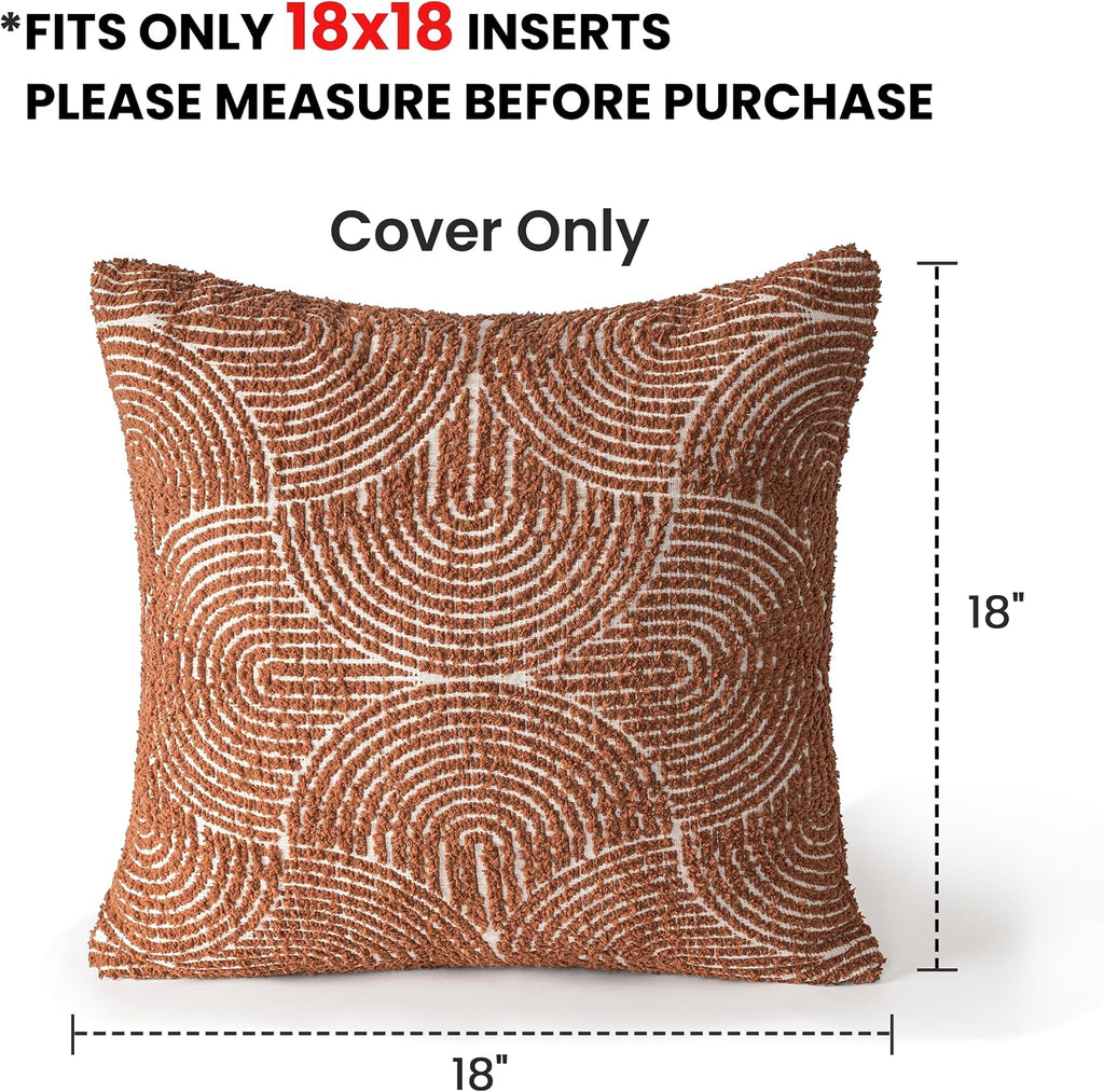Aels Boho Decorative Textured Throw Pillow Covers 18x18, Organic Modern Mid Century Rainbow Tufted Pillow Case, Farmhouse Rustic Geometric…