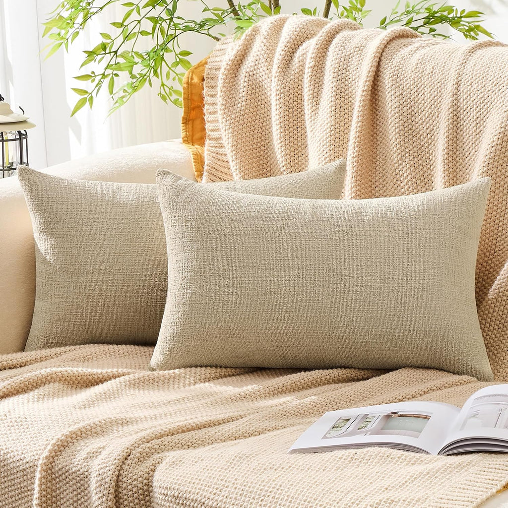 Gawamay Set of 2 Decorative Lumbar Soft Chenille Throw Pillow Covers 12x20 Inch, Boho Farmhouse Cushion Cases, Couch Pillow Covers for Livi…