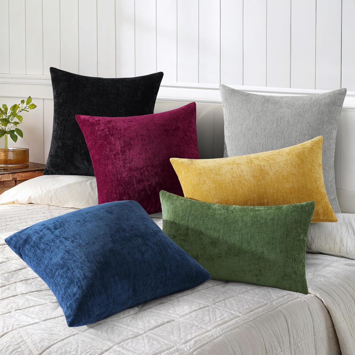 decorUhome Chenille Grey Throw Pillow Covers 16x16 Inch Set of 2, Decorative Soft Couch Pillow Covers Solid Dyed Accent Farmhouse Neutral S…