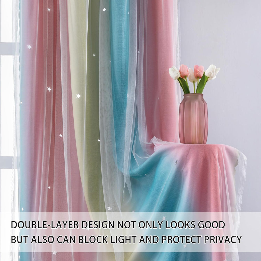 Addsomecolortolife XiDi Dream Star Blackout Curtains for Kids Rooms Girl Princess Curtain for Daughter Bedroom Window (Pink Blue, W34 X L72…