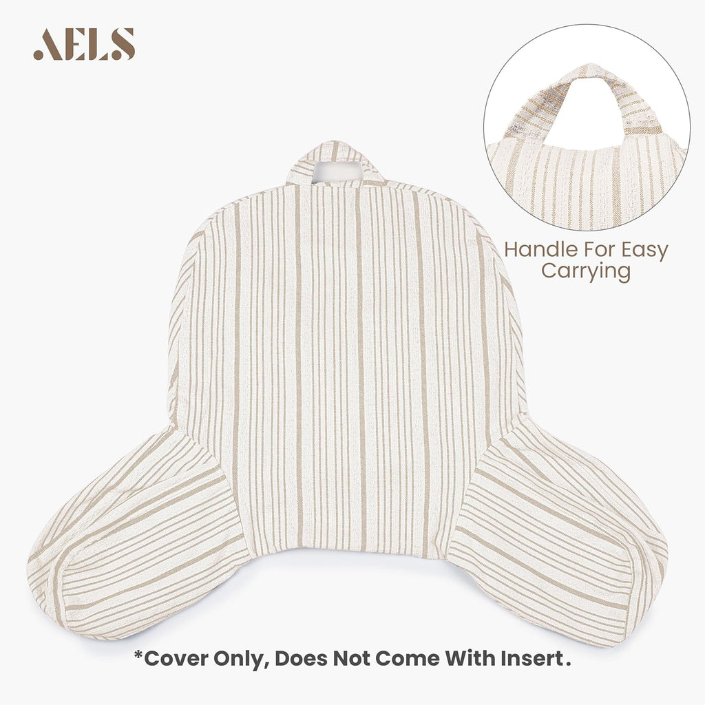 Aels Reading Pillow Replacement Cover (No Insert) with Arms and Pockets, 18" Beige with Light Brown Stripes Textured Backrest Pillow Cover…
