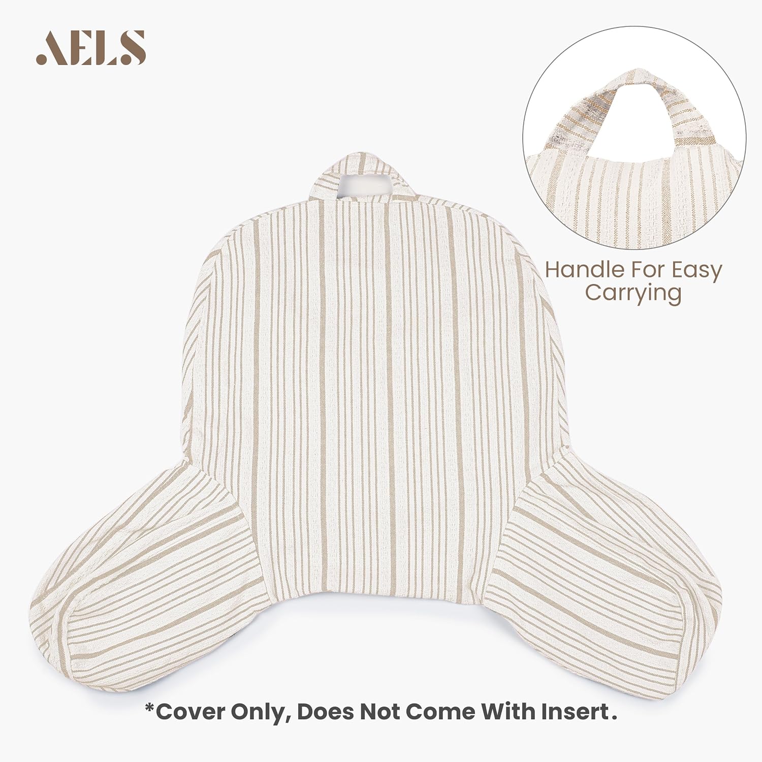 Aels Reading Pillow Replacement Cover (No Insert) with Arms and Pockets, 18" Beige with Light Brown Stripes Textured Backrest Pillow Cover…