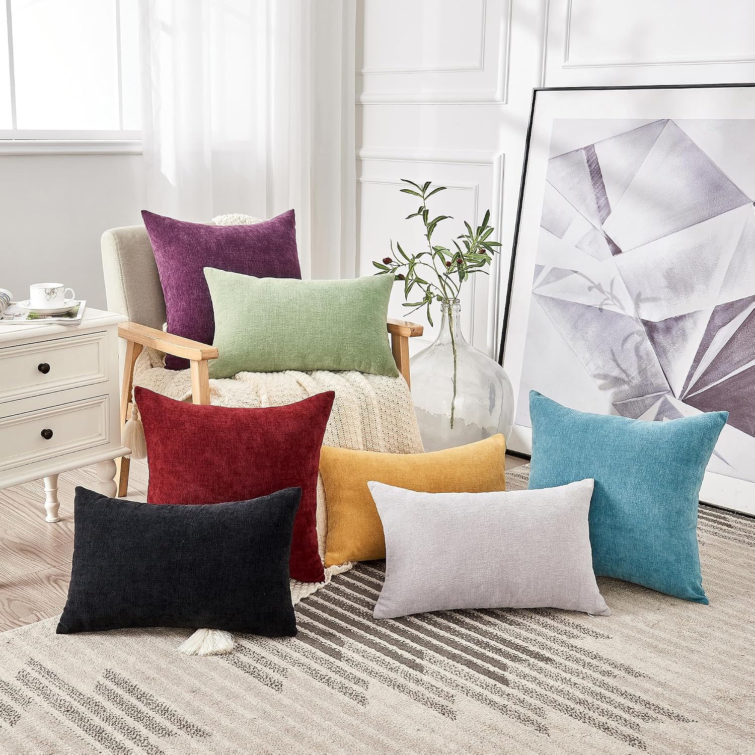 Gawamay Decorative Chenille Throw Pillow Covers 26x26 Inch Pack of 2, Soft Square Couch Pillow Cover for Sofa Cushion Living Room Bedroom O…