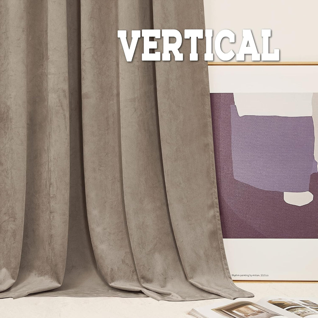 Rybhome RYB HOME Taupe Velvet Curtains for Bedroom Living Room, Thermal Insulated Privacy UV Heat Blocking Luxurious Soft Rod Pocket Back T…