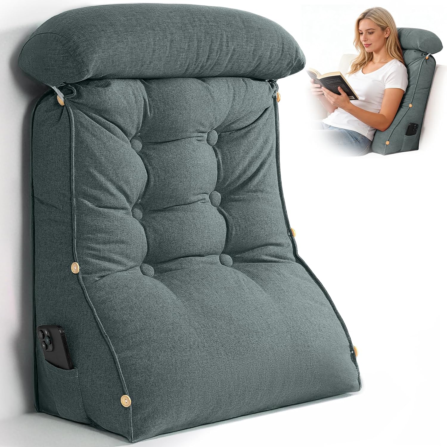 Luisof 23" H Bed Wedge Reading Pillow with Adjustable Headrest, Reading Pillow for Sitting in Bed Couch Adult Backrest Pillow for Neck Back…