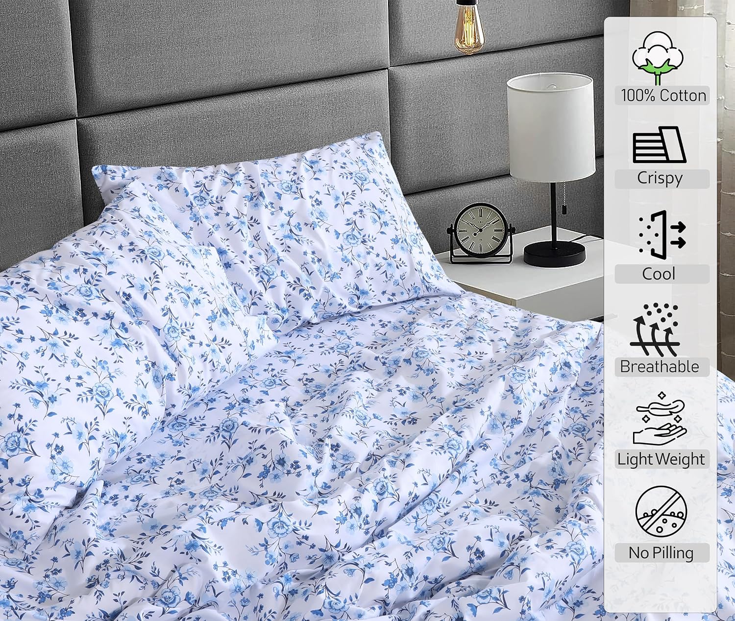 Ruvanti 100% Cotton Percale Sheets Twin XL Size – Crisp Cooling Bed Sheets for Hot Sleepers, Deep Pocket 16”, Soft Breathable & Durable Hot…