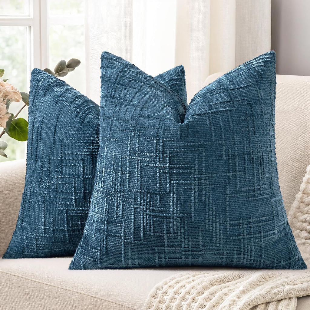 decorUhome Navy Blue Chenille Throw Pillow Covers 16x16 Set of 2 Textured Soft Cozy Slubby Couch Pillow Covers Modern Farmhouse Boho Decora…