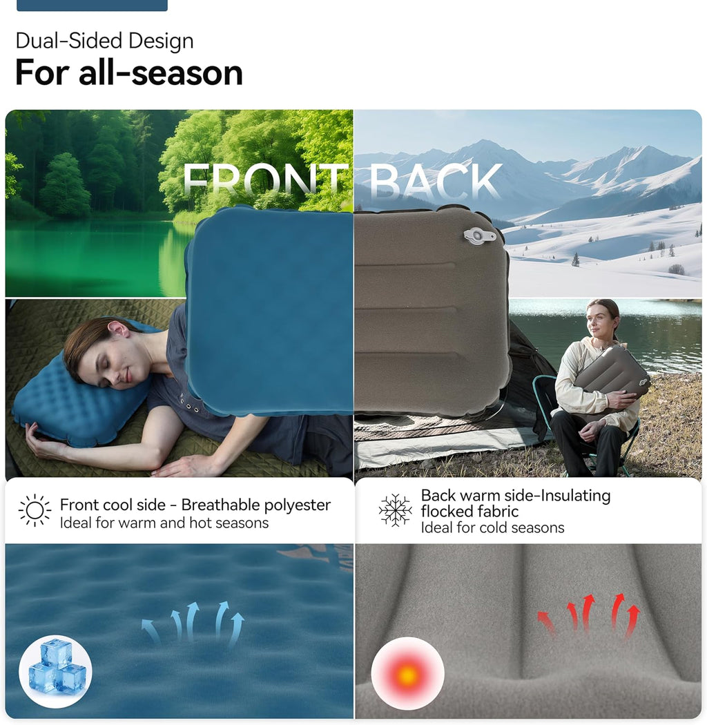 MARCHWAY Inflatable Camping Pillow with Soft Foam Top & TPU Air Bladder, Dual-Sided Support for All-Season, Lightweight Compact Travel…