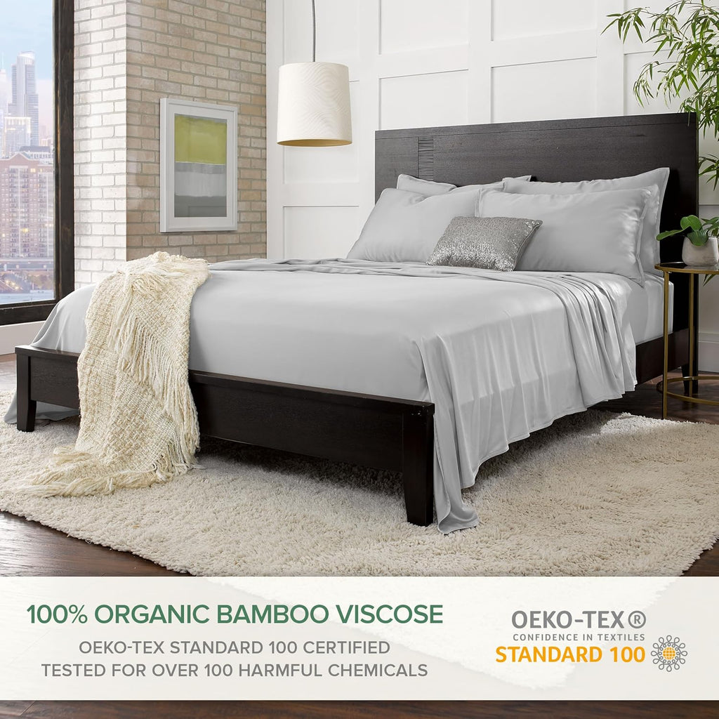 PureBamboo Pure Bamboo Split King Sheets, Genuine 100% Organic Viscose Derived from Bamboo Bed Sheet Set, Soft & Cooling, Double Stitching,…
