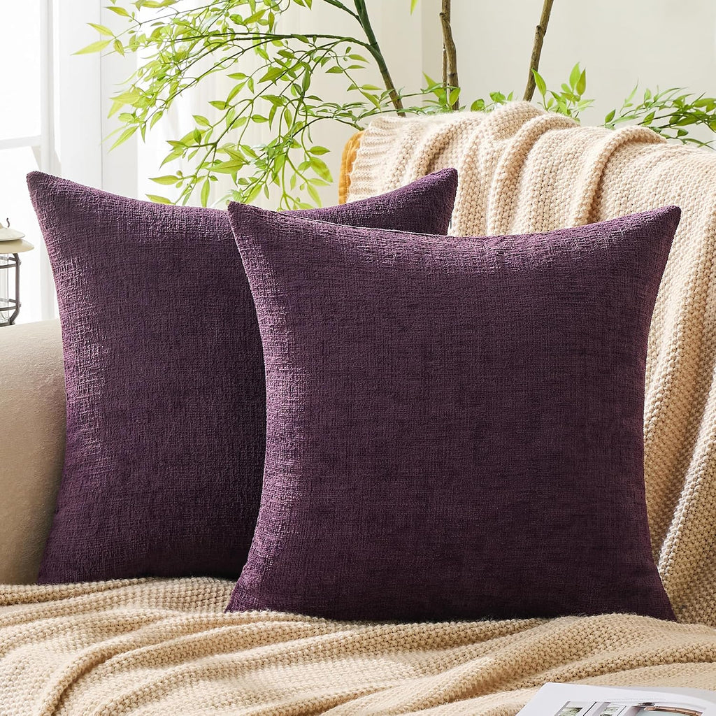 Gawamay Set of 2 Soft Textured Chenille Throw Pillow Covers 24x24 Inch (60x60 CM), Decorative Pillowcases Cushion Covers for Farmhouse Home…