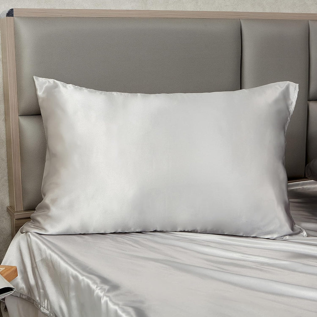 HommxJF Light Grey King Size Satin Pillowcases Set of 2 for Hair and Skin, Light Grey Silk Pillowcase Breathable Pillowcase with Envelope Cl…