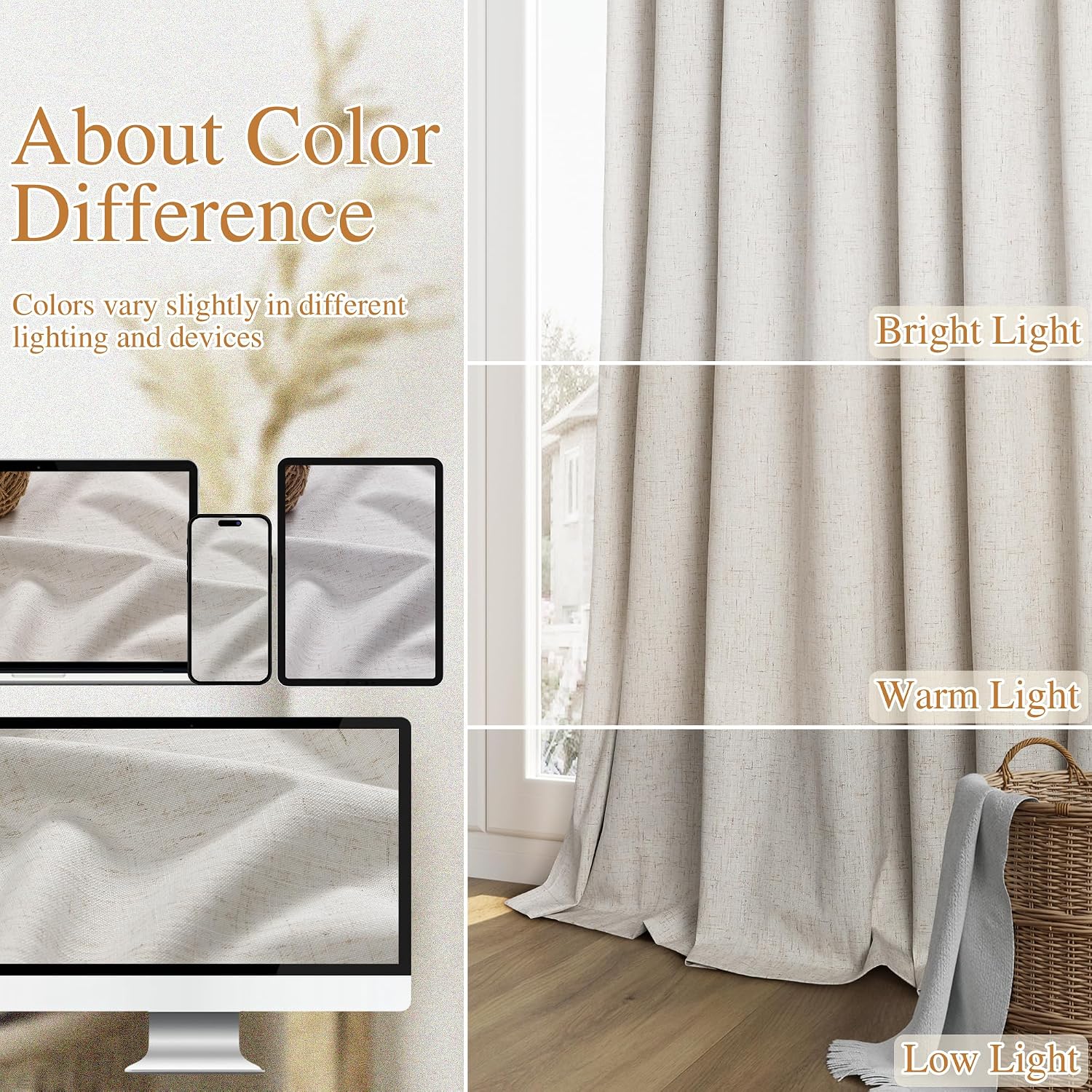 Guken 108 Inch Long Light Beige 100% Blackout Curtains for Living Room Bedroom Back Tab Thermal Insulated Netural Farmhouse Black Out Linen…