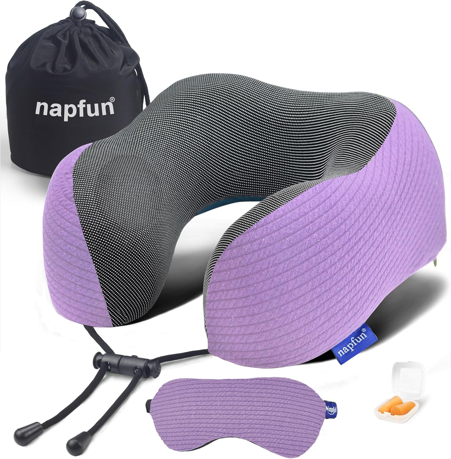napfun Neck Pillow for Travel with Travel Pouch, Sleep Mask & Earplugs, Memory Foam Airplane Pillow for Headrest Sleep with Eyeshades…