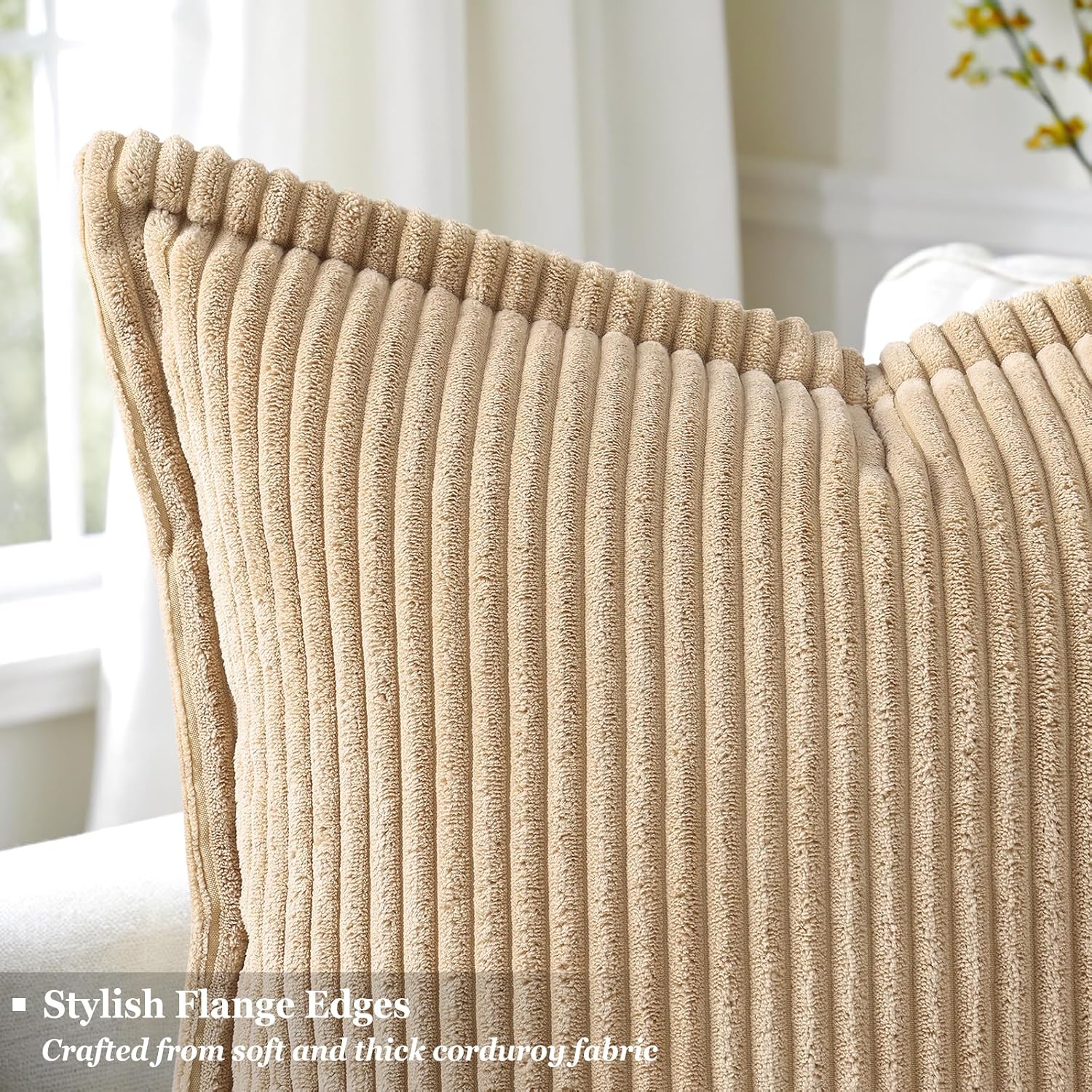 decorUhome Summer Corduroy Light Brown Throw Pillow Covers 18x18 Set of 2 Decorative Soft Boho Farmhouse Couch Pillow Covers for Living Roo…