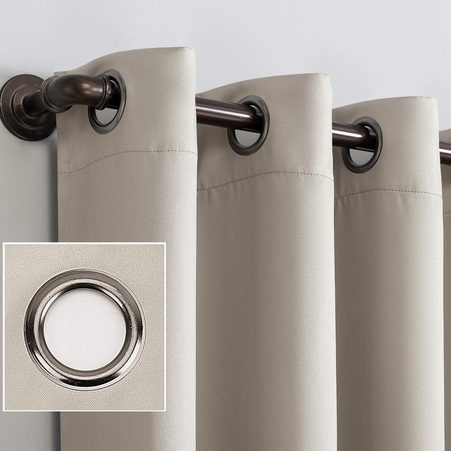 Sun Zero Nordic 2-pack Theater Grade Extreme Total Blackout Grommet Curtain Panel Pair, 52" x 63", Stone (Pack of 1)