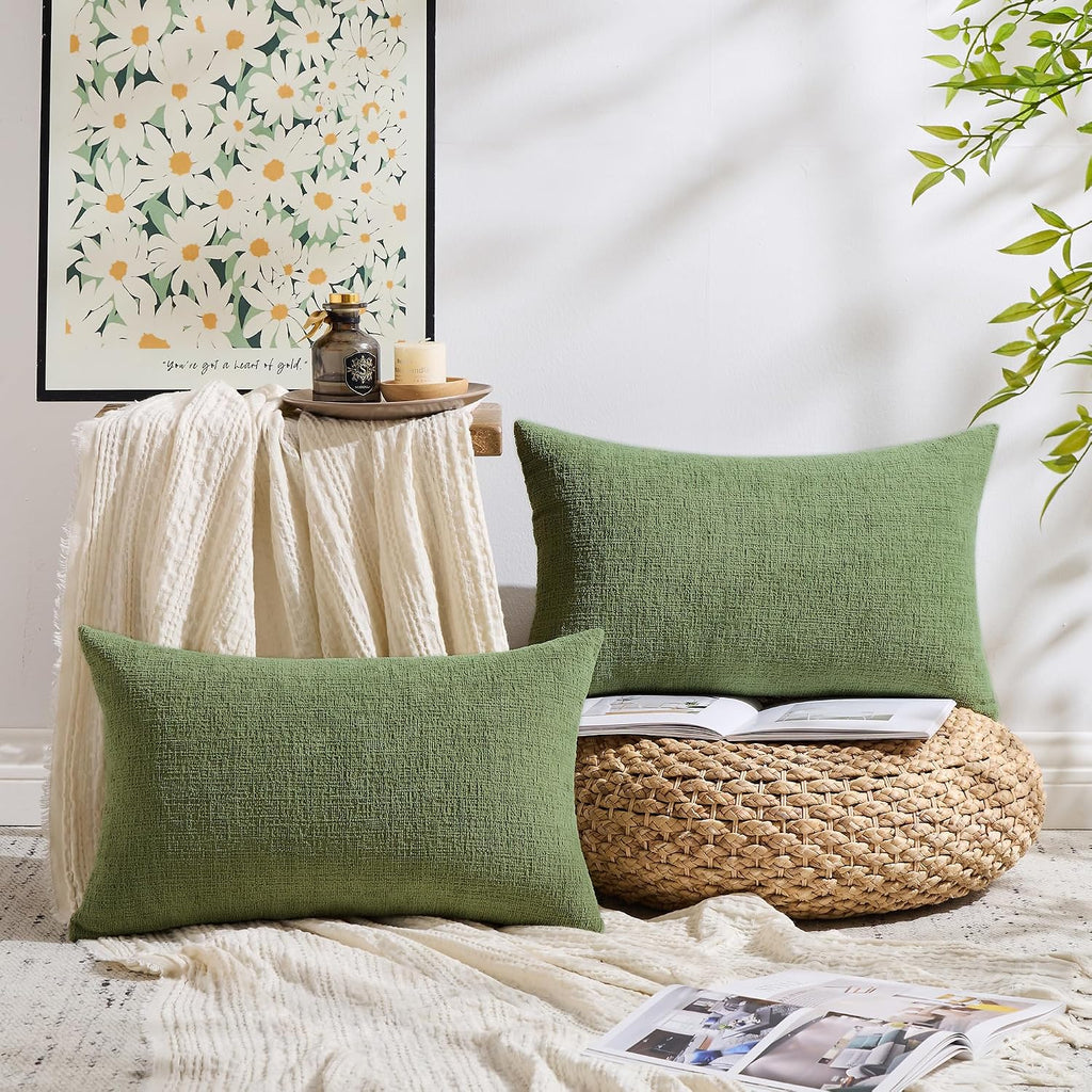Gawamay Set of 2 Decorative Lumbar Soft Chenille Throw Pillow Covers 12x20 Inch (30x50 CM), Boho Farmhouse Cushion Cases, Couch Pillow Cove…