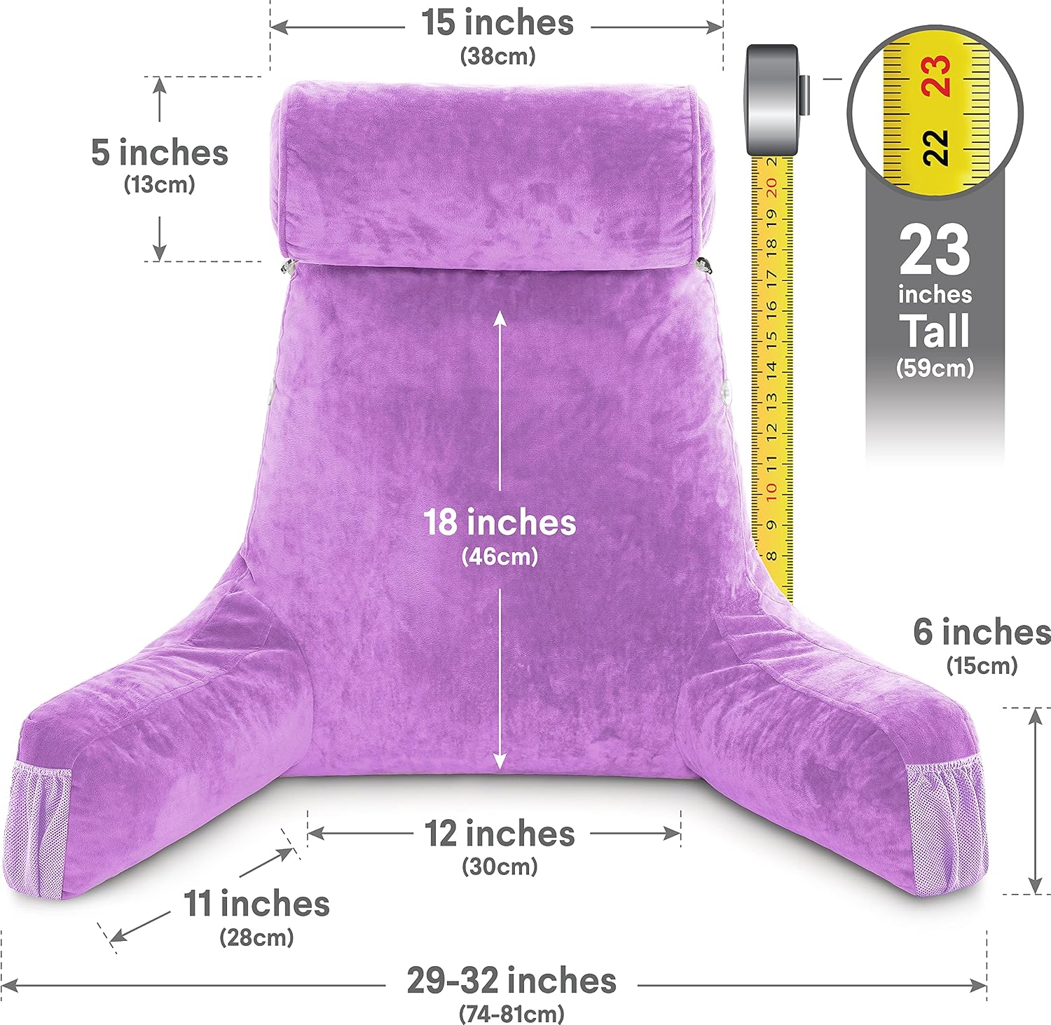 HusbandPillow Husband Pillow Medium Reading Pillow with Arms - 23" Backrest for Sitting Up in Bed - Firm Support Bed Rest Pillow for Adults…