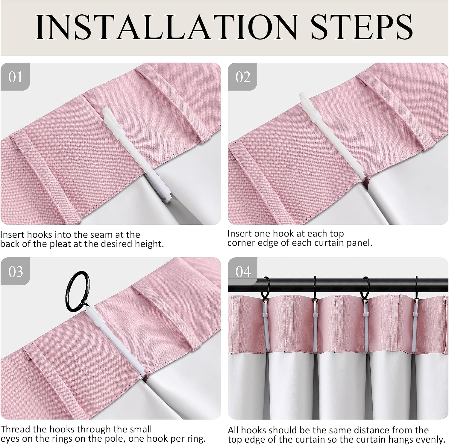 Boodii Pink 100% Blackout 90 Inches Long Linen Pinch Pleated Curtains for Girls Bedroom Living Room Pleat Drapes Noise Cancelling Thermal I…