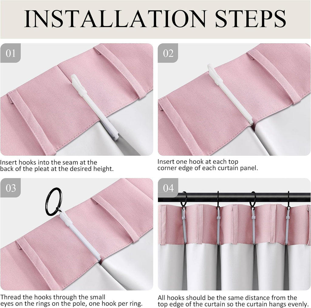 Boodii Pink 100% Blackout Linen Pinch Pleated Curtains 108 Inches Long 2 Panels for Girls Bedroom Nursery Office with Thermal Insulated Whi…