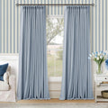 Twodrapes Light Blue Linen Blackout Pleated 105 Inch Curtains for Living Room Darkening Pinch Pleat 100% Black Out Drapes Thermal Insulated…