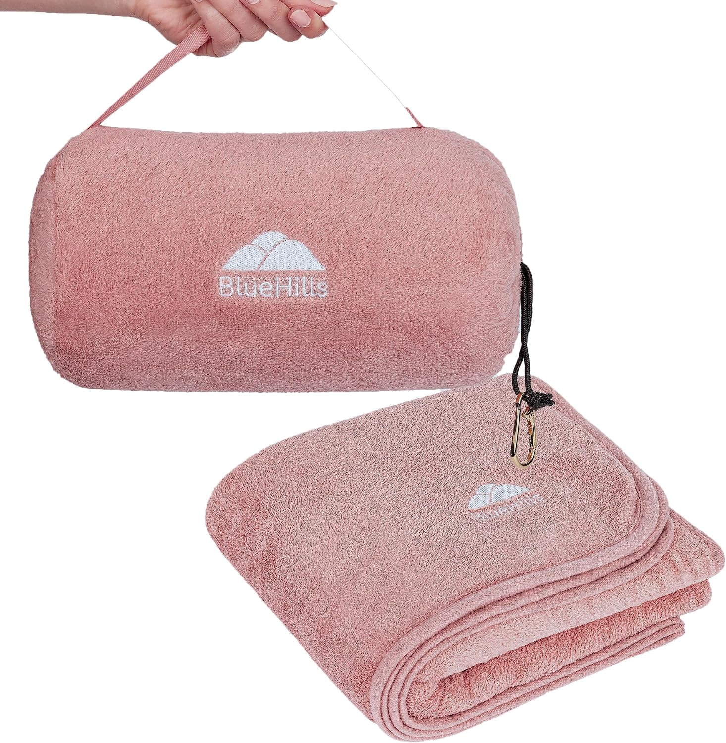 BlueHills Travel Blanket Pillow Rolled Premium Soft Plush Airplane Throw Traveling Gifts Compact in a Bag 70 X 48 inches Long Plane…