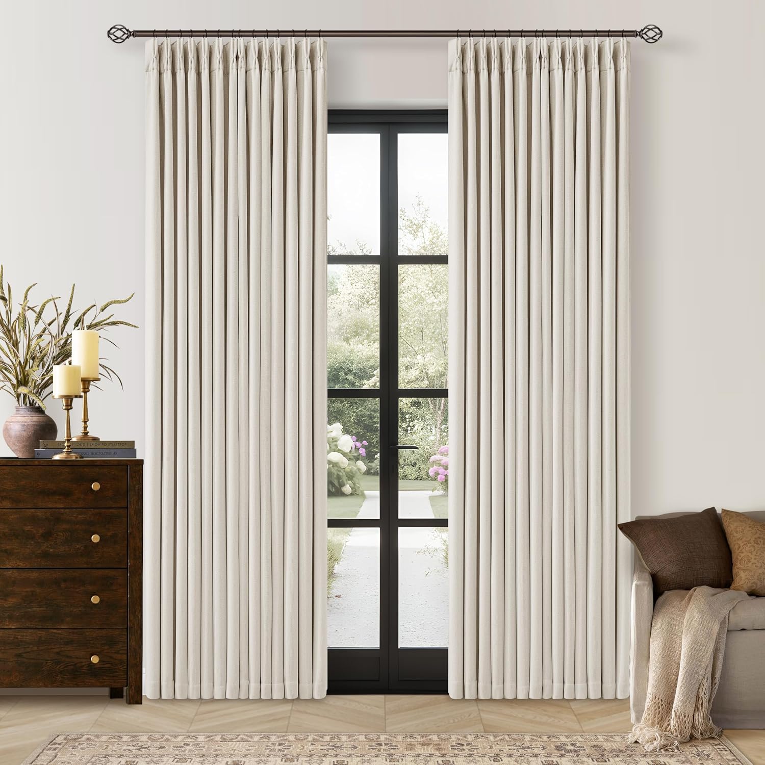 Twodrapes Pinch Pleated Blackout Linen Curtains 84 Inch Long for Living Room Bedroom Room Darkening Thick Linen Curtain 84 Inch Length 2 Pa…