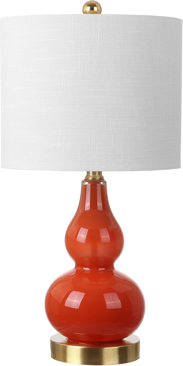 JONATHAN Y 20.5" Sunset Orange Glass Table Lamp, Modern Gourd Bedside Nightstand Lamp for Bedroom, Living Room, White Linen Shade, LED…