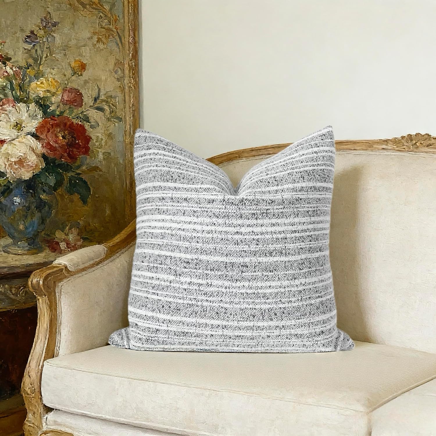 Slow Cow Boho Chenille Textured Woven Stripe Throw Pillow Covers 18x18 Decorative Cushion Cover Square Chenille Pillow Case for Sofa…