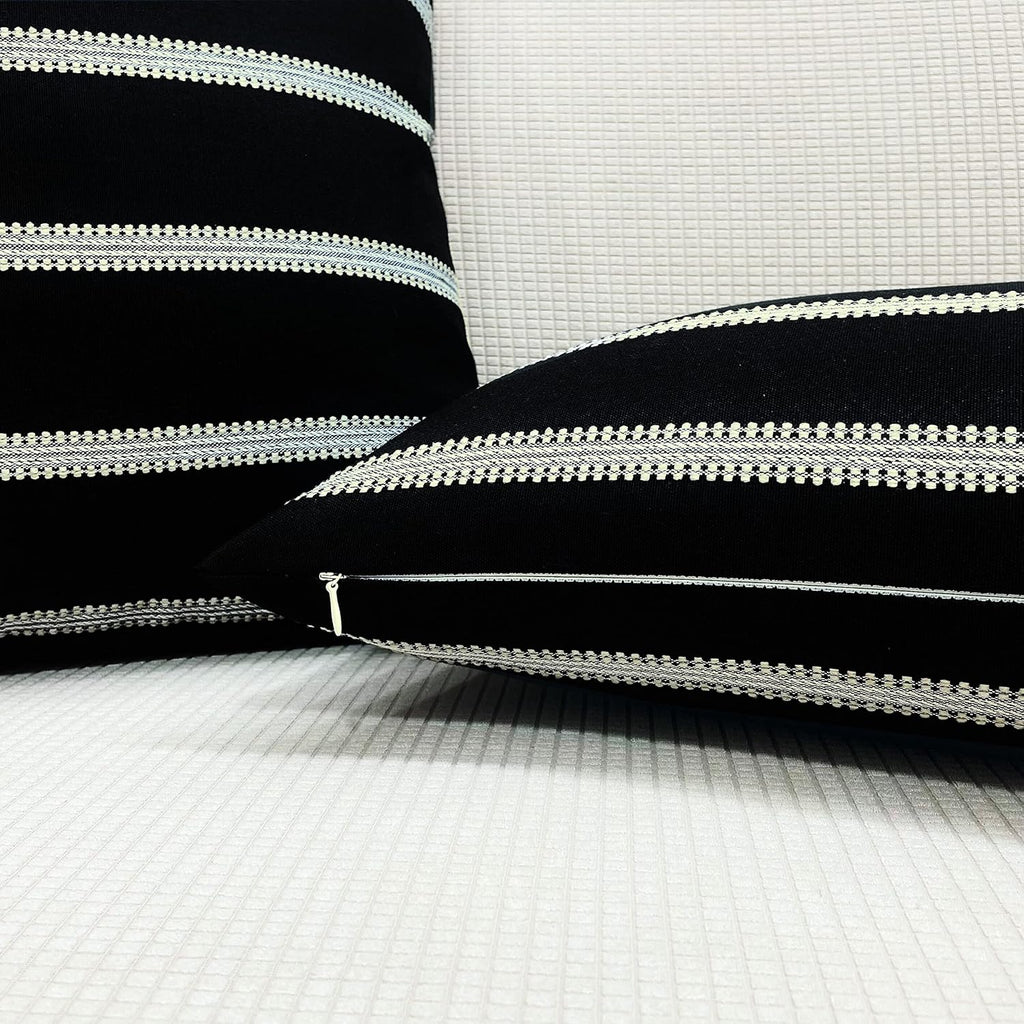 Slow Cow Textured Woven Stripe Throw Pillow Cover Modern Country Design Cushion Cover Pillow Cover 16 x 16 Inches Black Mixed Off White