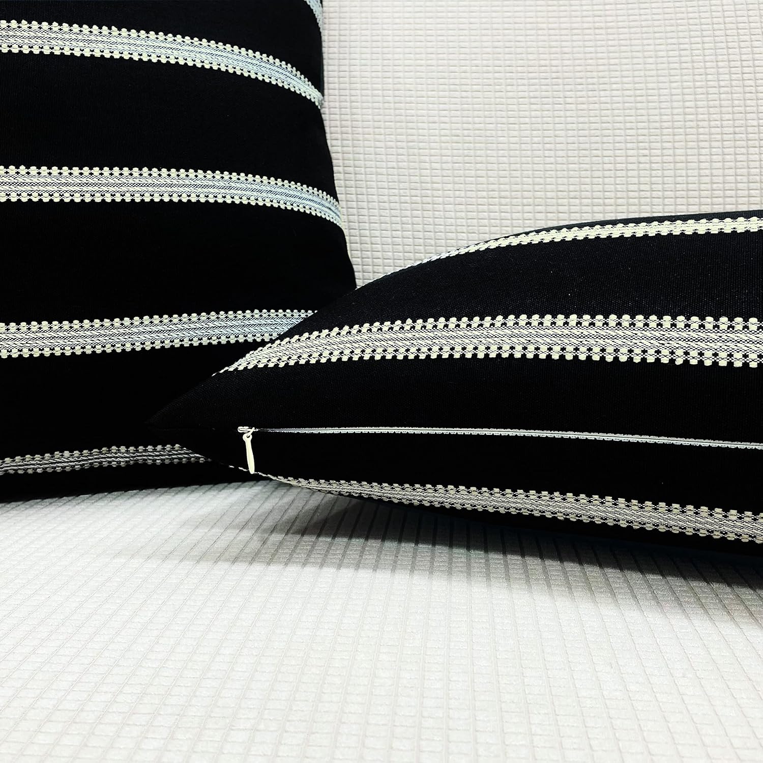 Slow Cow Textured Woven Stripe Throw Pillow Cover Modern Country Design Cushion Cover Pillow Cover 16 x 16 Inches Black Mixed Off White