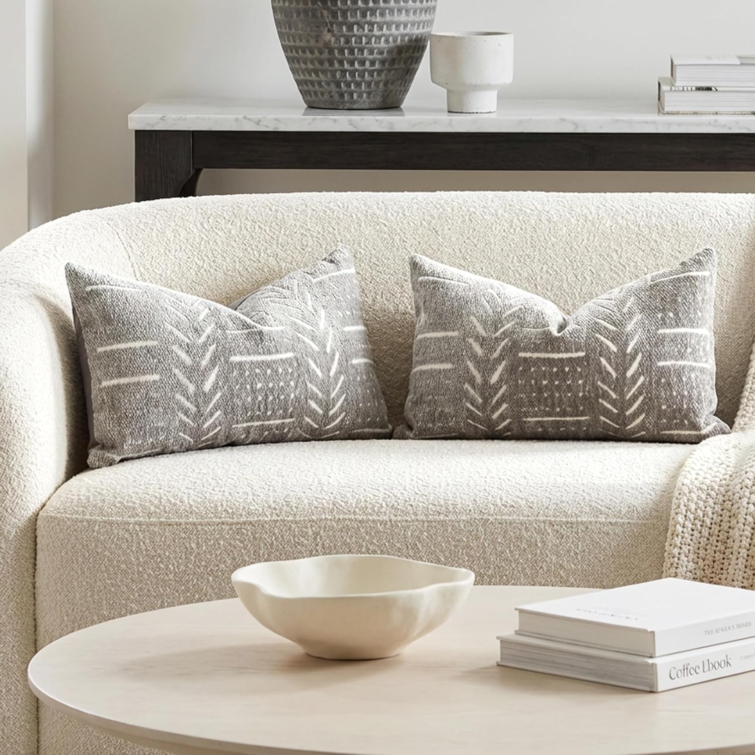 BlissBlush Decorative Lumbar Pillow Covers 12x20 Set of 2, Light Gray Soft Woven Chenille Accent Pillow Covers for Couch Sofa Bed…