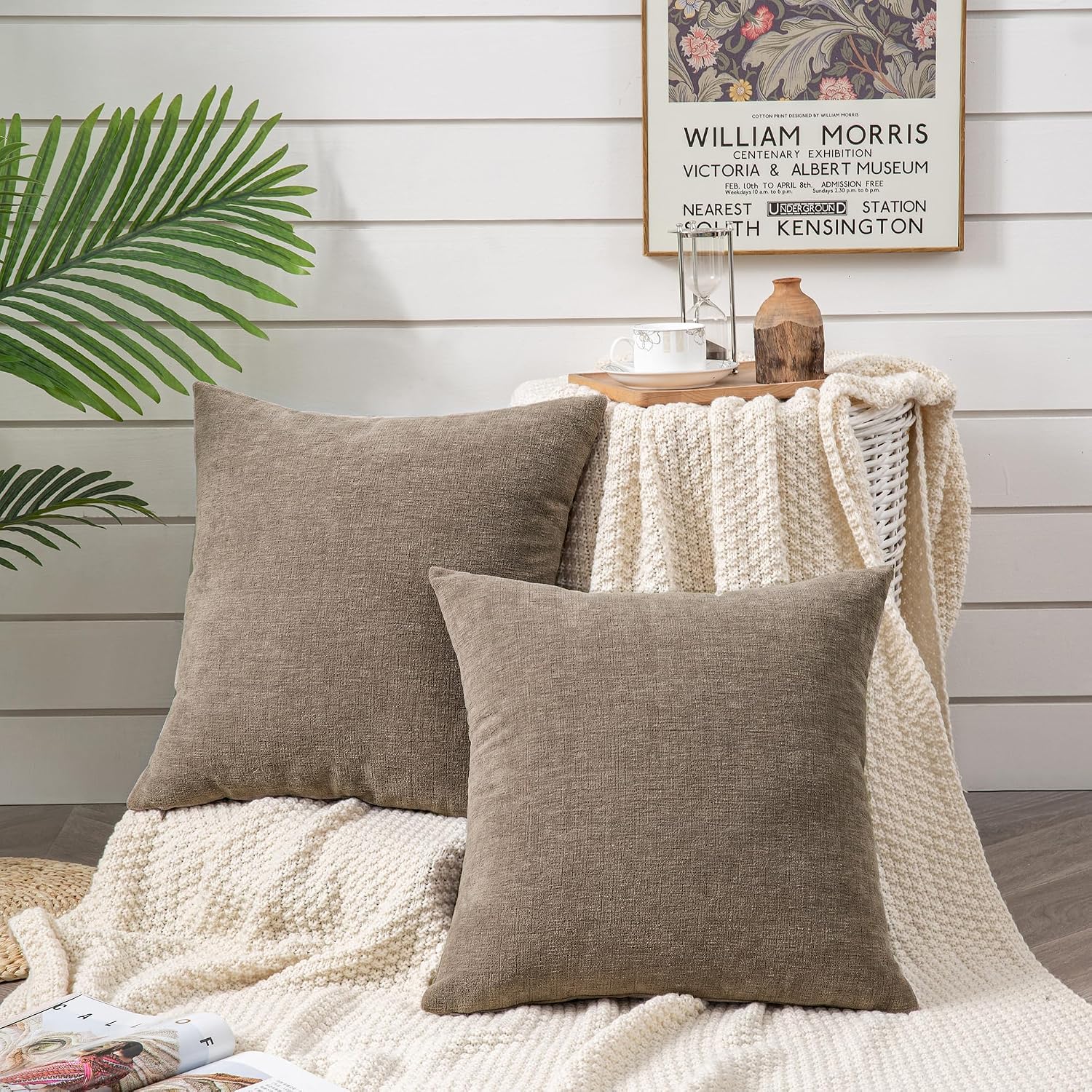 Gawamay Decorative Throw Pillow Covers 16x16 Inch Set of 2, Super Soft Chenille Square Pillows Farmhouse Fall Pillowcase for Living Room Be…