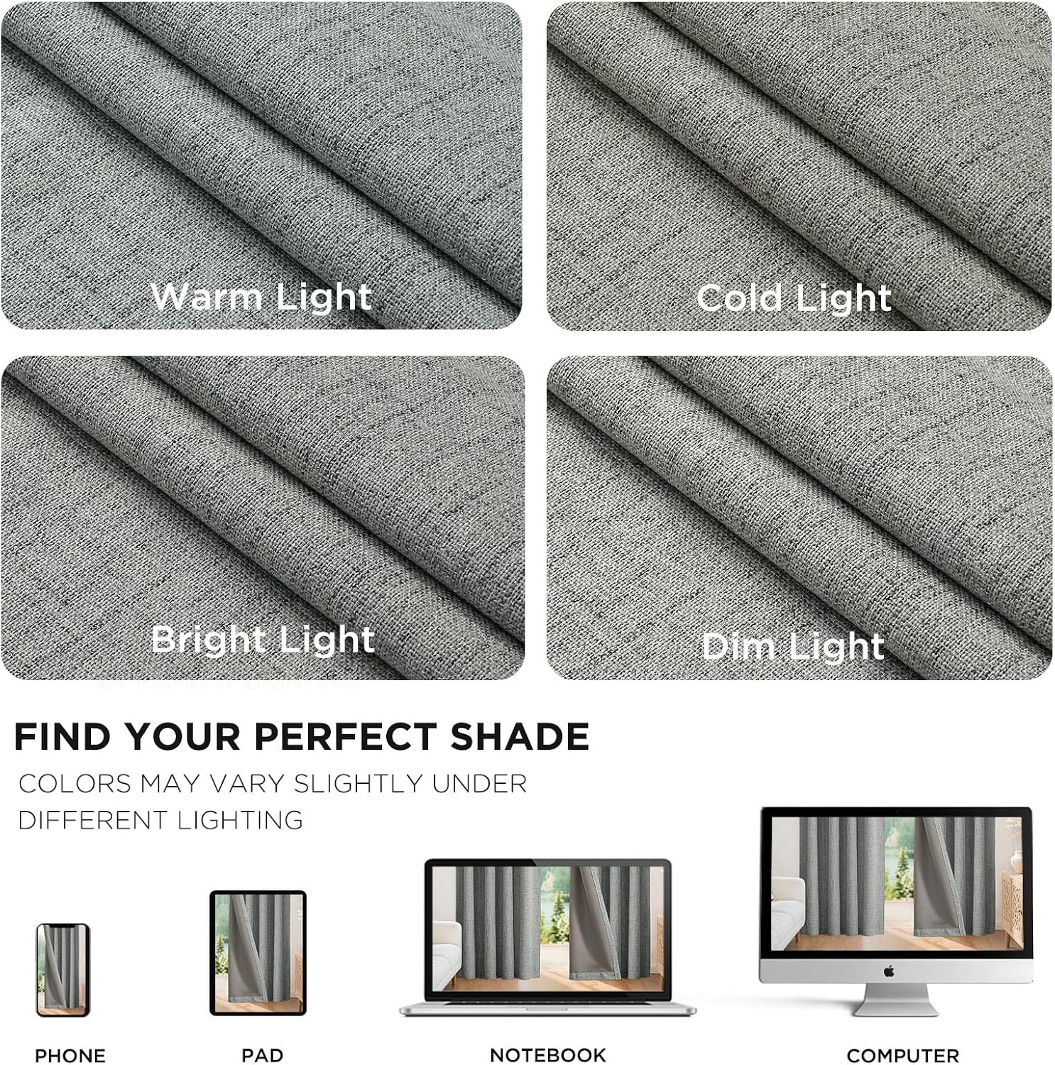 Joydeco Linen Blackout Curtains for Bedroom - 100% Light Blocking 1 Panels, Light Grey Drapes 100" W x 96" L, Thermal Insulated Room Darken…