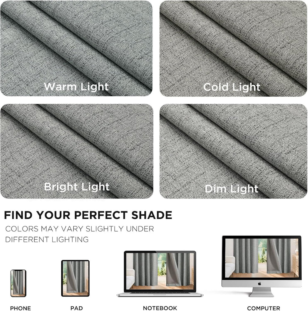 Joydeco Linen Blackout Curtains for Bedroom - 100% Light Blocking 1 Panels, Light Grey Drapes 70" W x 108" L, Thermal Insulated Room Darken…