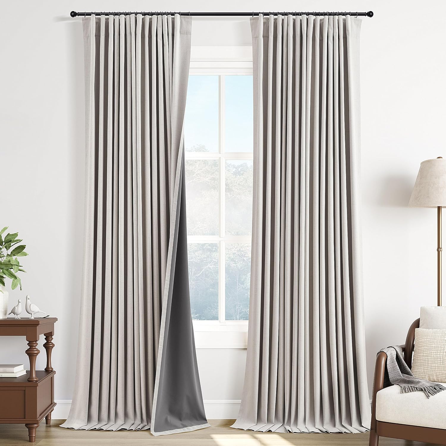 Guken Cream Natural Linen 100% Blackout Curtains 102 Inches Long 2 Panel Sets Room Darkening Thermal Insulated Curtain for Kids Room Bedroo…