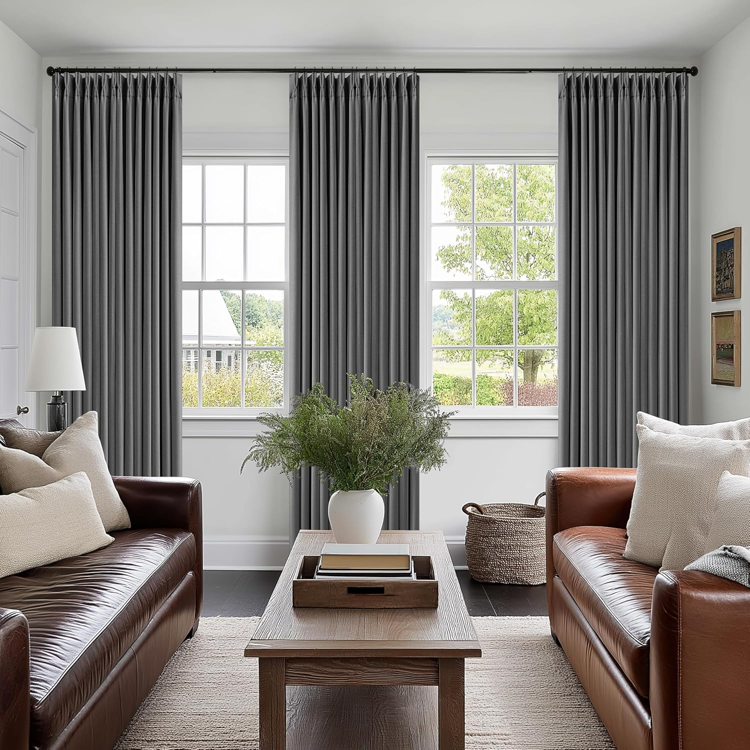 Twodrapes Dark Grey Pinch Pleated Blackout Curtains 108 Inches Long for Bedroom 100% Black Out Thick Linen Dual Layer Pleated Drapes Farmho…