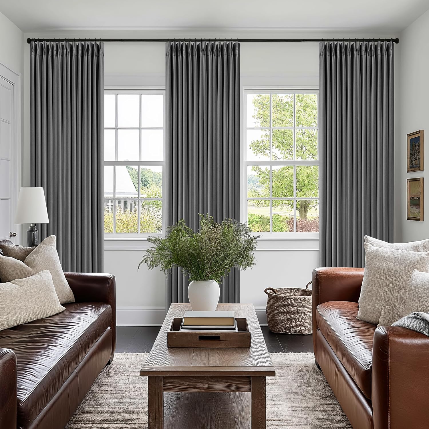 Twodrapes Dark Grey Pinch Pleated Blackout Curtains 102 Inches Long for Bedroom 100% Black Out Thick Linen Dual Layer Pleated Drapes Farmho…
