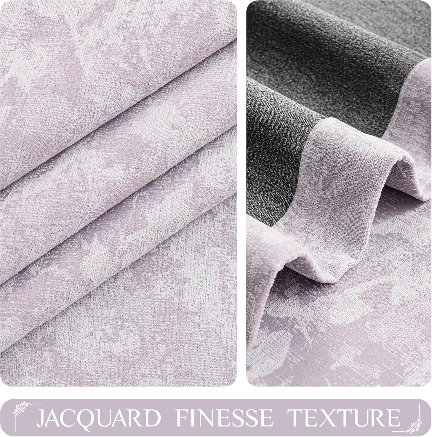 Beauoop Purple Floral Jacquard Blackout Curtains 72 Inches Long 2 Panels for Bedroom Living Room Chenille Flower Room Darkening Thermal…