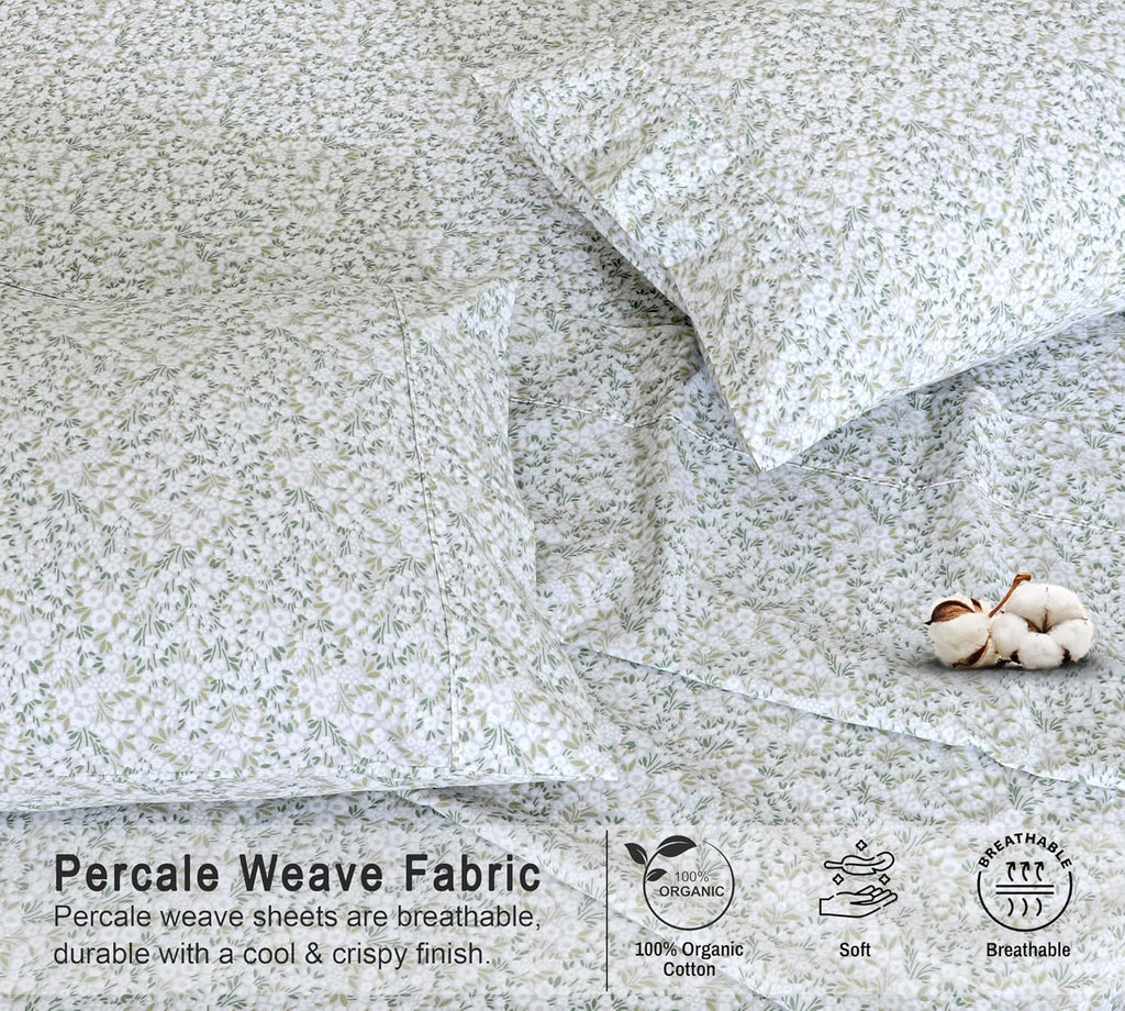 Ruvanti 100% Cotton Organic Percale Sheets Full Size – Crisp Cooling Bed Sheets for Hot Sleepers, Deep Pocket 15”, Soft Peach Finish, Breat…