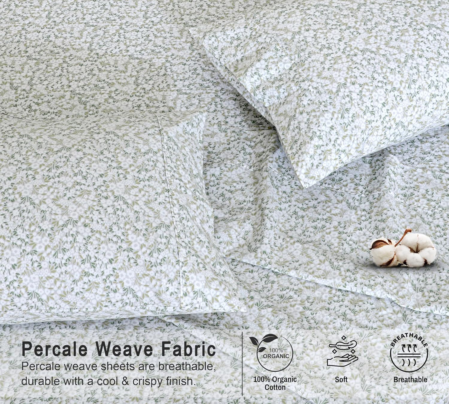 Ruvanti 100% Cotton Organic Percale Sheets Full Size – Crisp Cooling Bed Sheets for Hot Sleepers, Deep Pocket 15”, Soft Peach Finish, Breat…