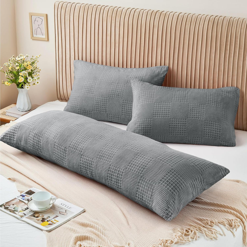 Bedelite Body Pillow Cover with Zipper Closure, Decorative Waffle Weave Fleece Pillowcase 20 x 54 Inches, Luxury Fluffy Plush Long Body Pil…