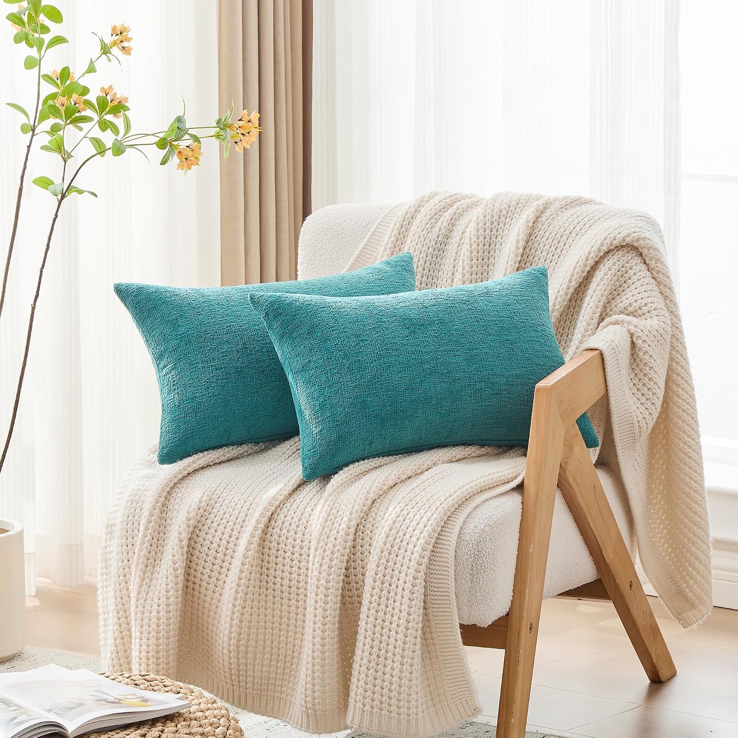 Gawamay Set of 2 Decorative Lumbar Soft Chenille Throw Pillow Covers 12x20 Inch (30x50 CM), Boho Farmhouse Cushion Cases, Couch Pillow Cove…