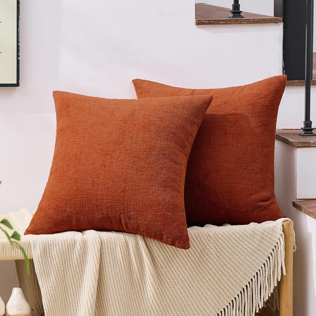 Gawamay Set of 2 Soft Textured Chenille Throw Pillow Covers 22x22 Inch (55x55 CM), Decorative Pillowcases Cushion Covers for Farmhouse Home…