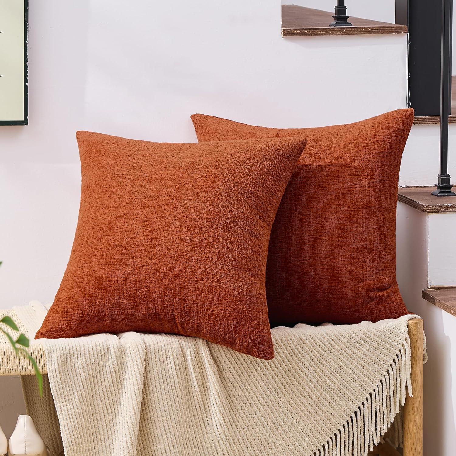 Gawamay Set of 2 Soft Textured Chenille Throw Pillow Covers 24x24 Inch (60x60 CM), Decorative Pillowcases Cushion Covers for Farmhouse Home…