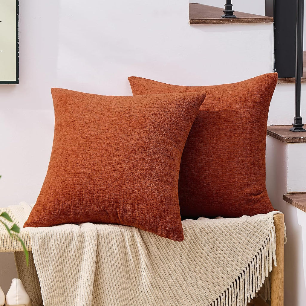 Gawamay Set of 2 Soft Textured Chenille Throw Pillow Covers 18x18 Inch (45x45 CM), Decorative Pillowcases Cushion Covers for Farmhouse Home…