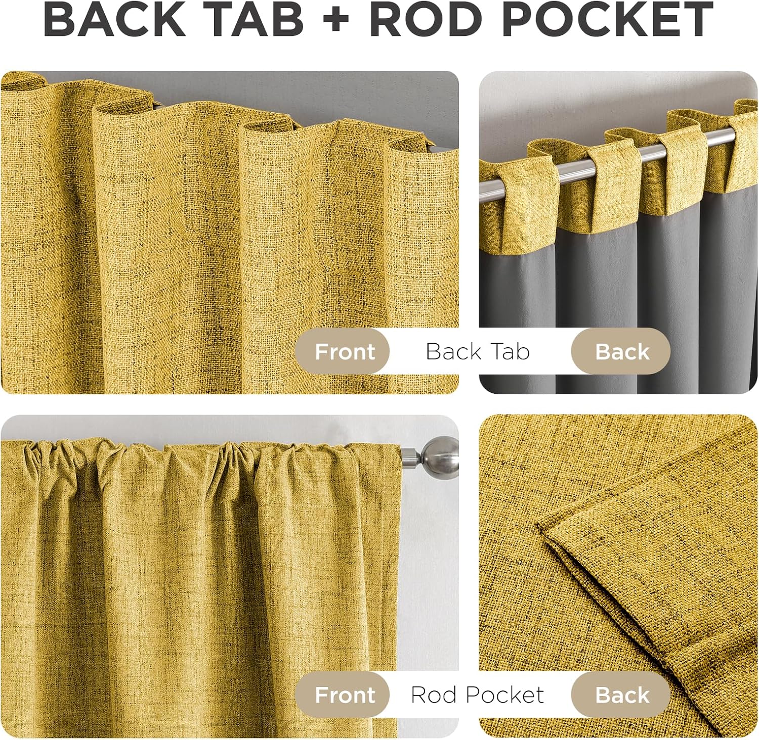 Joydeco Linen Blackout Curtains for Bedroom - 100% Light Blocking 1 Panels, Yellow Drapes 70" W x 108" L, Thermal Insulated Room Darkening…