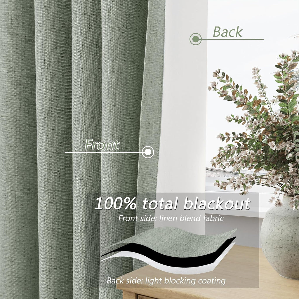 Guken 100% Blackout Curtains 120 Inch Length 2 Panels Set for Living Room Bedroom Back Tab Thermal Insulated Black Out Linen Drapes Room Da…