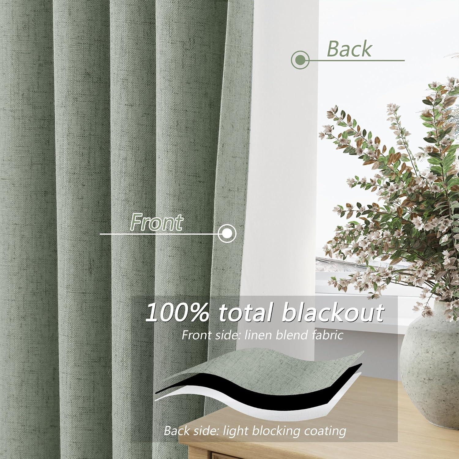 Guken 100% Blackout Curtains 120 Inch Length 2 Panels Set for Living Room Bedroom Back Tab Thermal Insulated Black Out Linen Drapes Room Da…