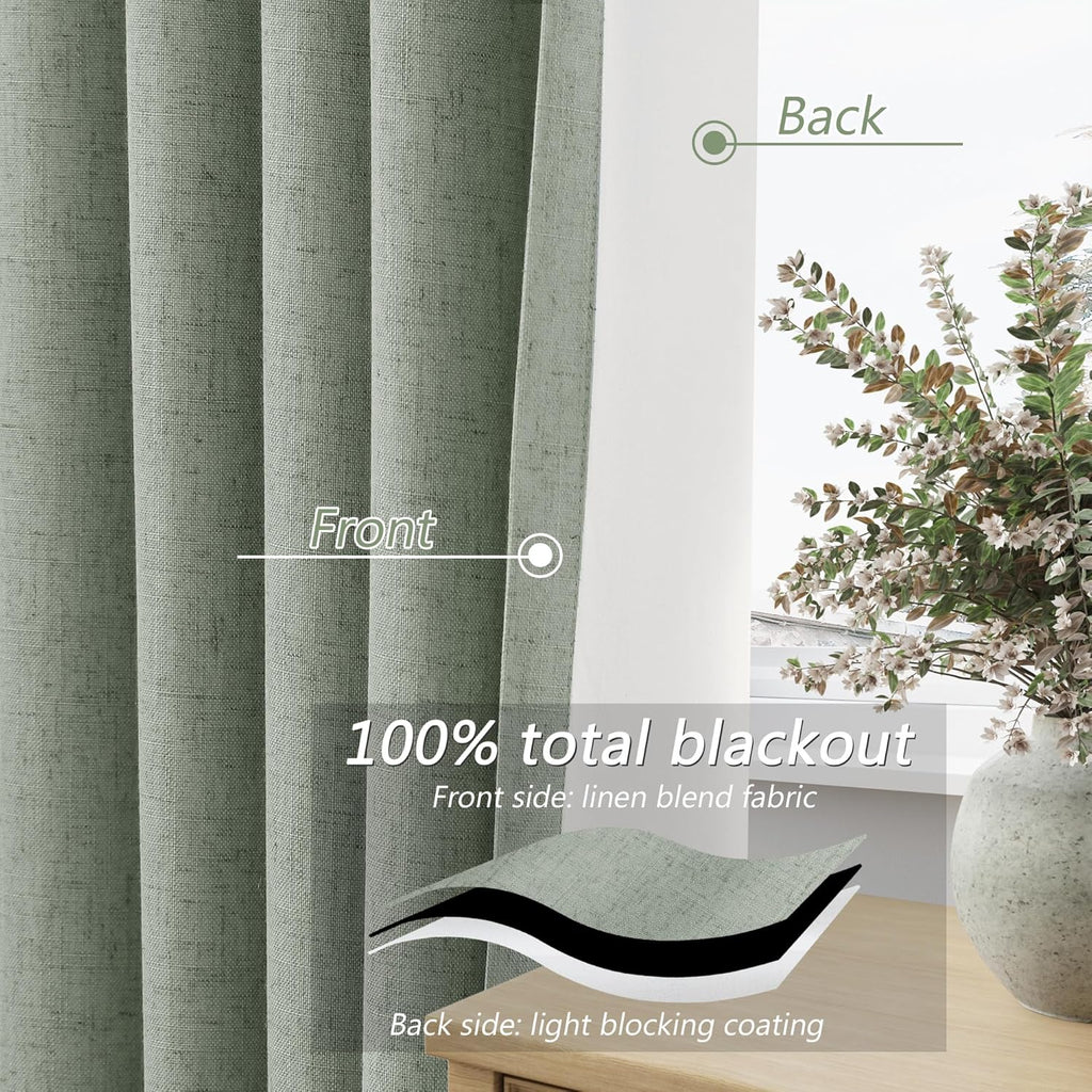 Guken 100% Blackout Curtains 100 Inch Length 2 Panels Set for Living Room Bedroom Back Tab Thermal Insulated Black Out Linen Drapes Room Da…