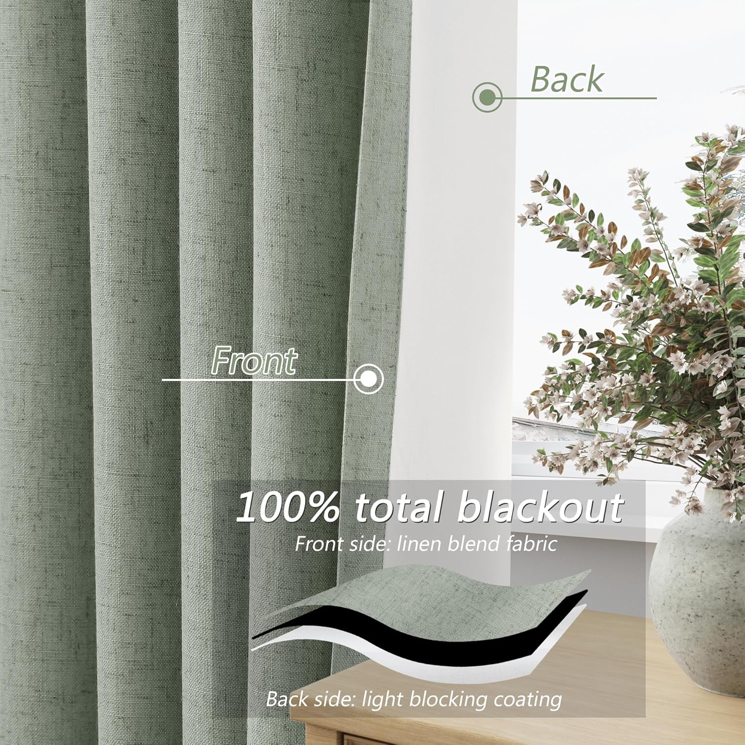 Guken 100% Blackout Curtains 100 Inch Length 2 Panels Set for Living Room Bedroom Back Tab Thermal Insulated Black Out Linen Drapes Room Da…